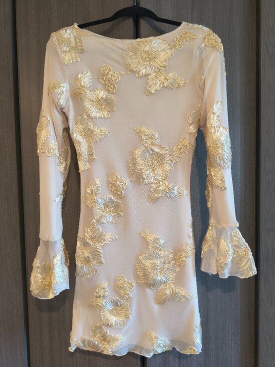 PrettyGarden Dresses & Skirts - Pretty Garden Fashion Brand New With Tags Gold Cream Floral Midi Bodycon Dress